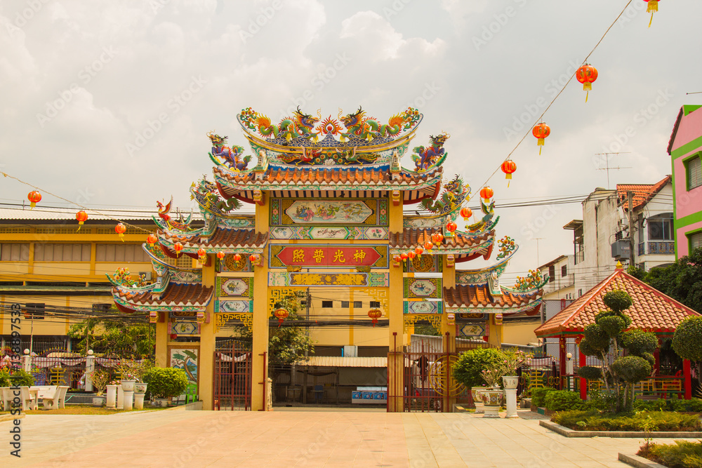 Fototapeta premium The Chinese shrine with Chinese style art decoration in Phichit, Thiland