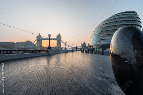London Tower Bridge in early morning viewed from Morgan's Lane in London,England photo