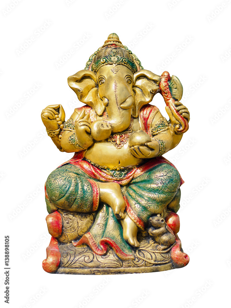Golden Hindu God Ganesha Lord of Success isolate on white background