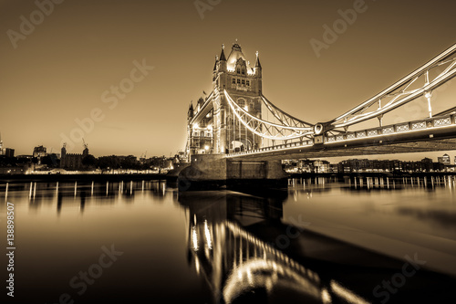 Vintage view of famous Tower Bridge, London, England
