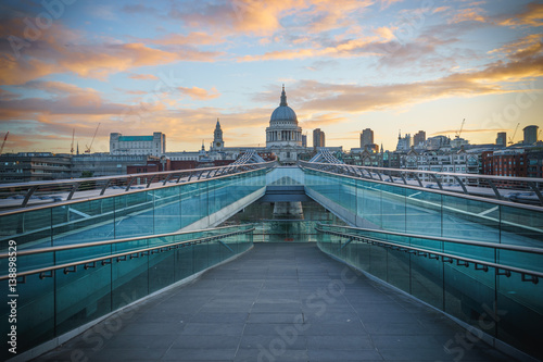 Beautiful view of Millennium Bridge at dusk - London,UK