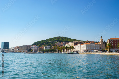 Waterfront resort town, view from the sea. Split Croatia