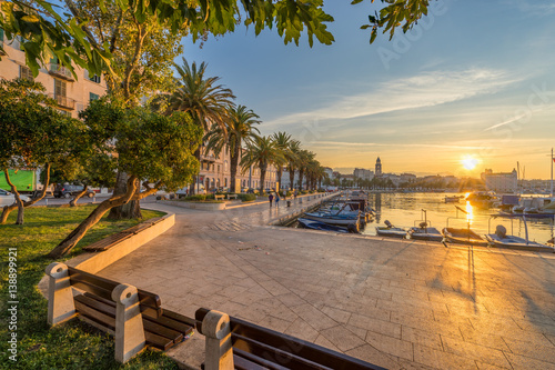 Split's promenade Riva at beautiful sunrise in Croatia, Dalmatia photo