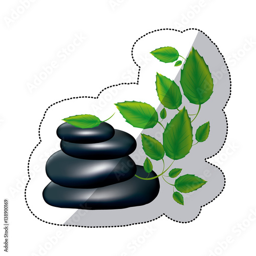 spa volcanic rocks with branches and leaves, vector illustraction design