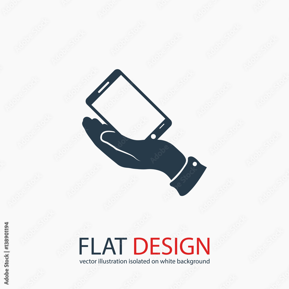 in the hands of the smartphone icon, vector illustration. Flat design style