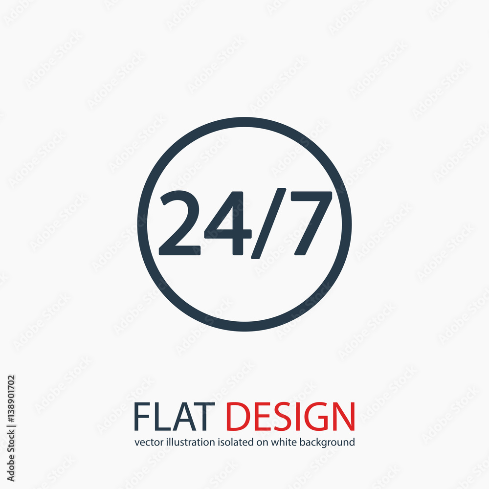 24 hours a day and 7 days a week icon, vector illustration. Flat design style 24 hours a day and 7 days a week icon, vector illustration. Flat design style