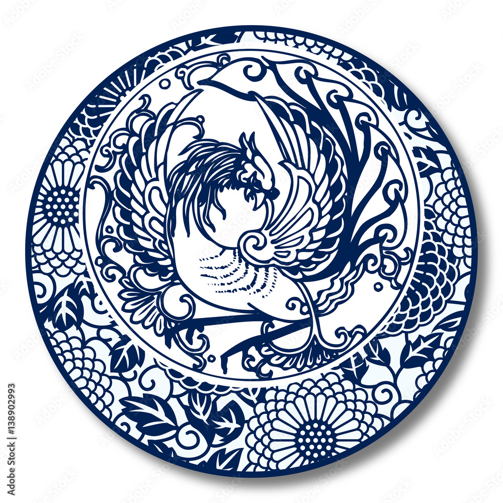 Chinese Traditional Blue And White Porcelain, Phoenix 