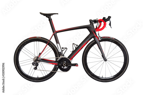 Professional carbon race road bike isolated on white background