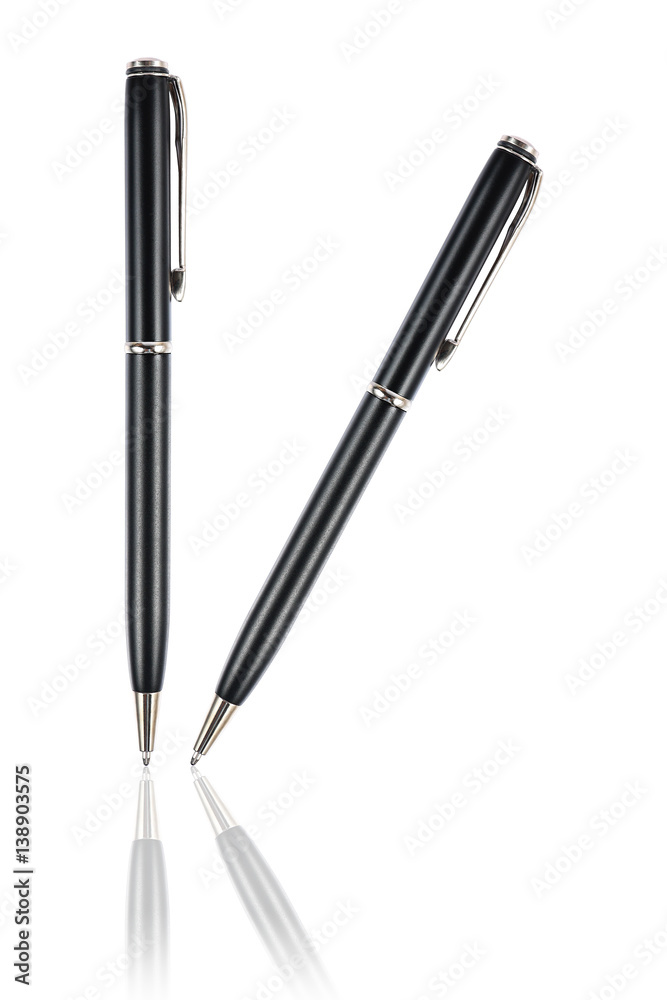 two luxurious black business pens with reflection isolated on white two luxurious black business pens with reflection isolated on white