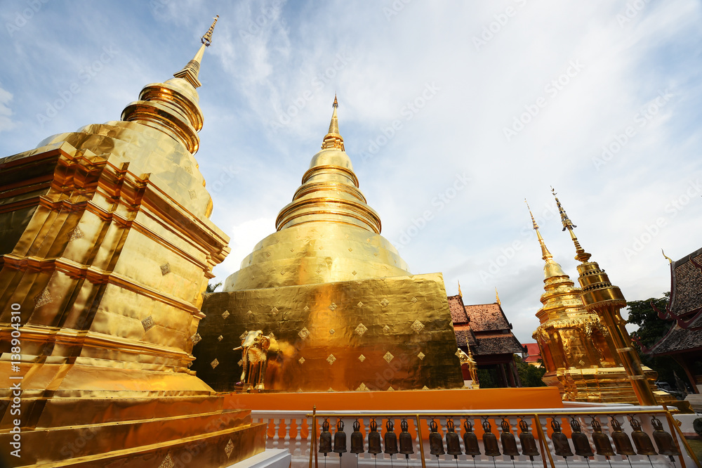 Fototapeta premium Group of Chedi, Stupa at Wat Phra Singh, Thailand.