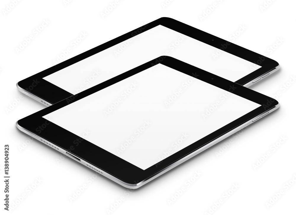 Realistic tablet computers with blank screens isolated on white background. 3D illustration. Realistic tablet computers with blank screens isolated on white background. 3D illustration.