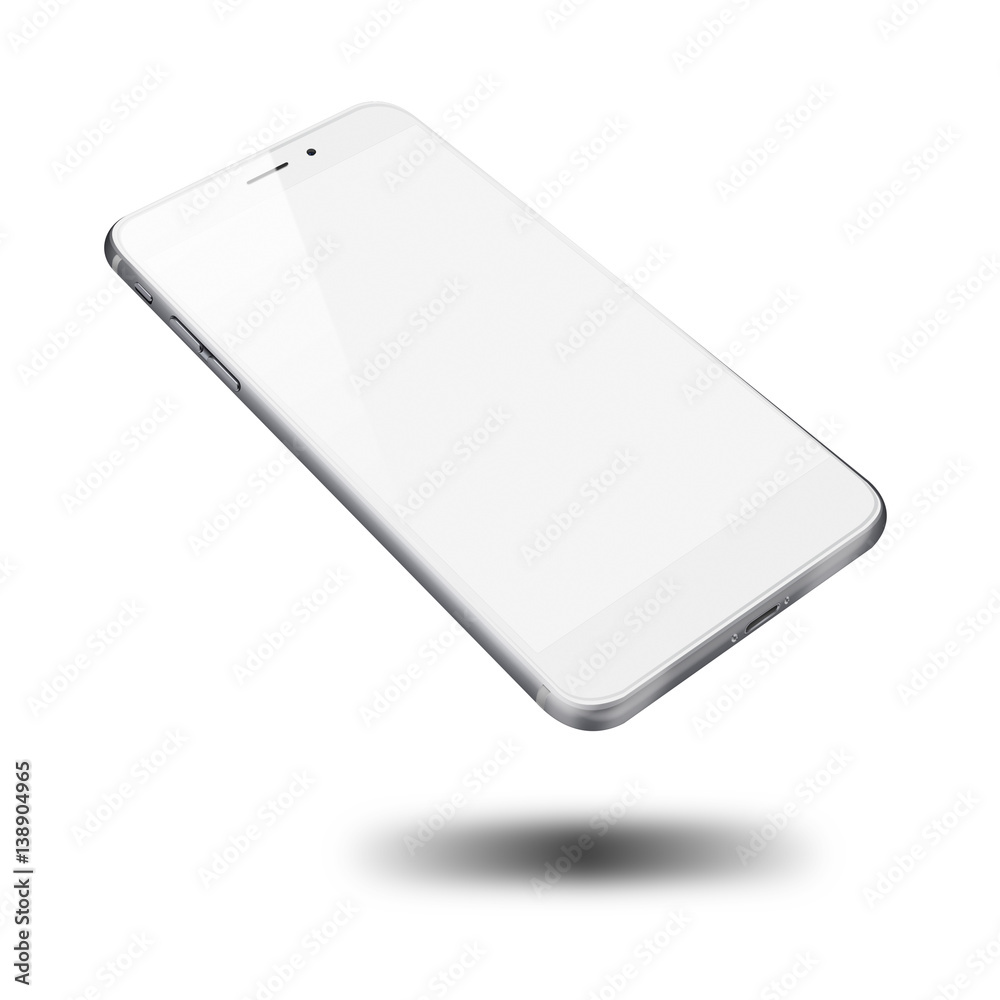 Realistic mobile phone with blank screen and shadows isolated on white background. 3D illustration. Realistic mobile phone with blank screen and shadows isolated on white background. 3D illustration.