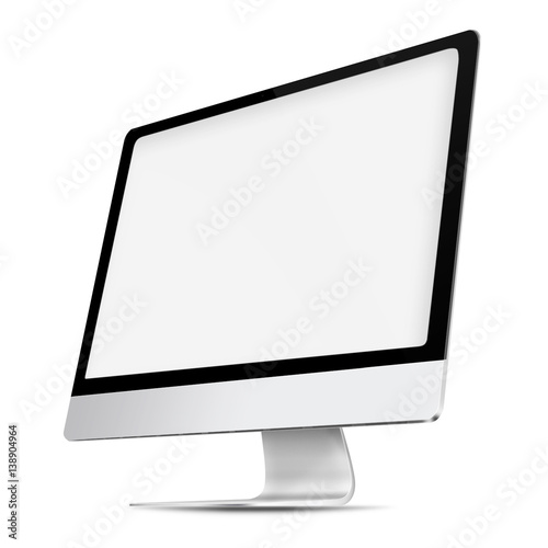 Computer display with white blank screen isolated on white background. 3D illustration.