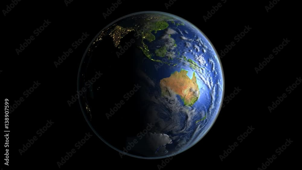 Satellite view of planet Earth rotating - southern hemisphere. High quality surface texture, visible relief and city lights. Seamless loop. 4K PNG format with transparent channel included. Satellite view of planet Earth rotating - southern hemisphere. High quality surface texture, visible relief and city lights. Seamless loop. 4K PNG format with transparent channel included.