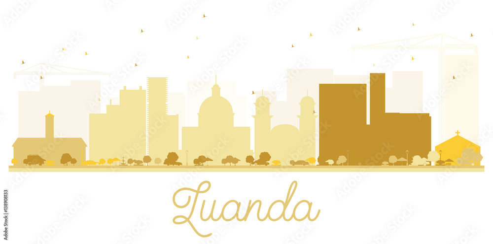 Luanda City skyline golden silhouette.