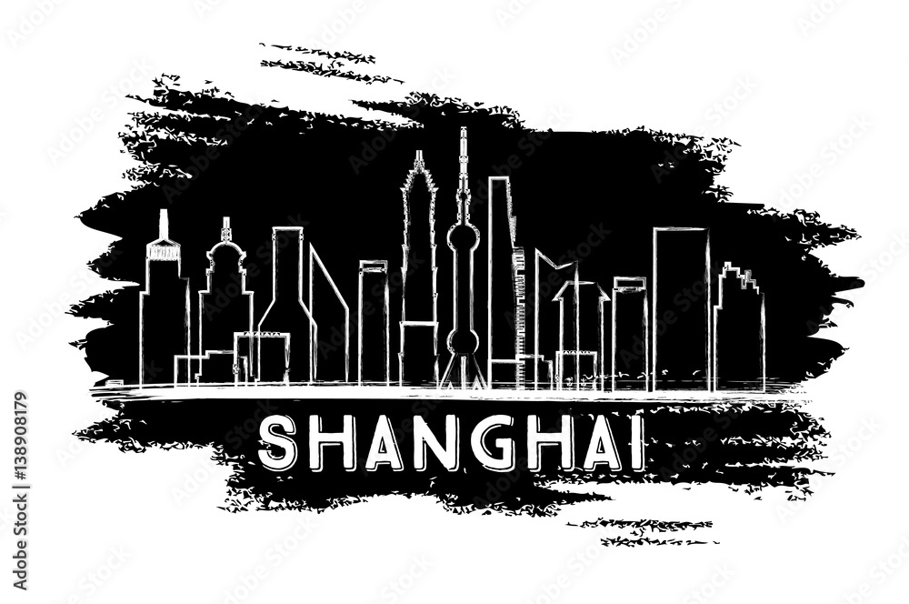 Shanghai Skyline Silhouette. Hand Drawn Sketch.