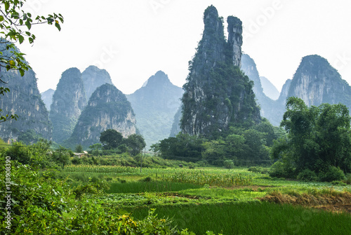 Karst mountains and countryside scenery in summer