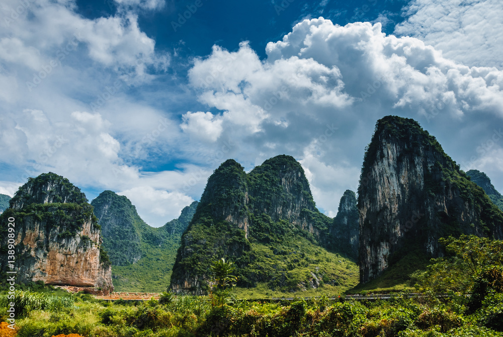Karst mountains and countryside scenery in summer