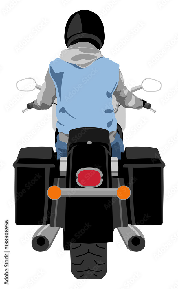 Naklejka premium Touring motorcycle with rider rear view isolated vector illustration