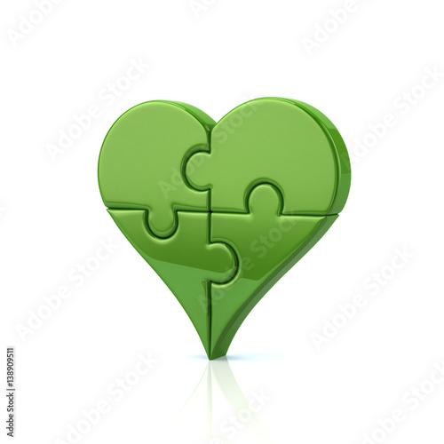 Green heart shaped puzzle 3d illustration photo