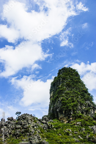 Karst mountains and rural scenery in summer