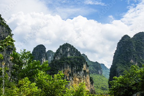 Karst mountains and rural scenery in summer