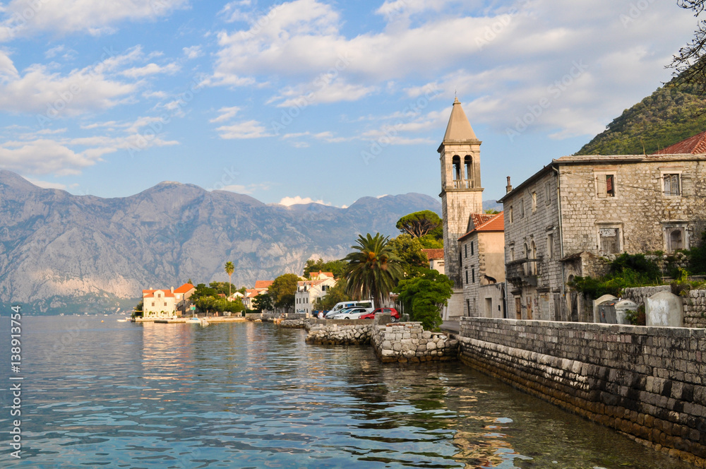 Seaside village Stoliv. Bay of Kotor, Montenegro, on the Adriatic journey. Historic, European cities