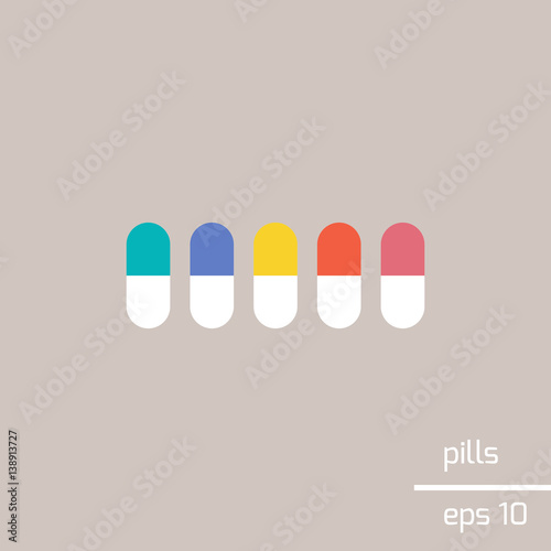 Several pills in flat style