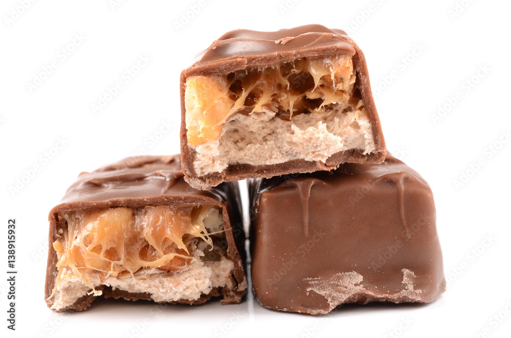 Chocolate with caramel on a white background Chocolate with caramel on a white background
