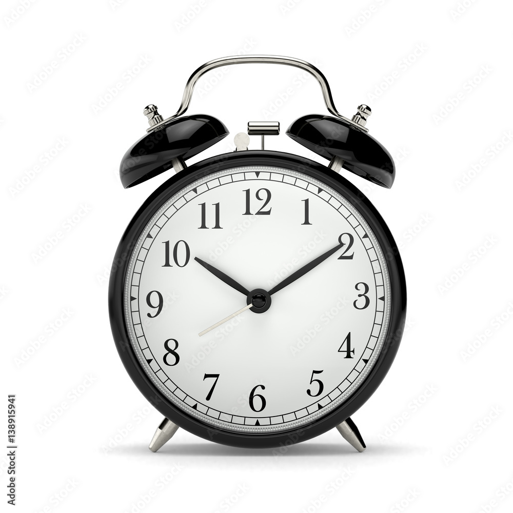 Classic black table clock isolated Classic black table clock isolated