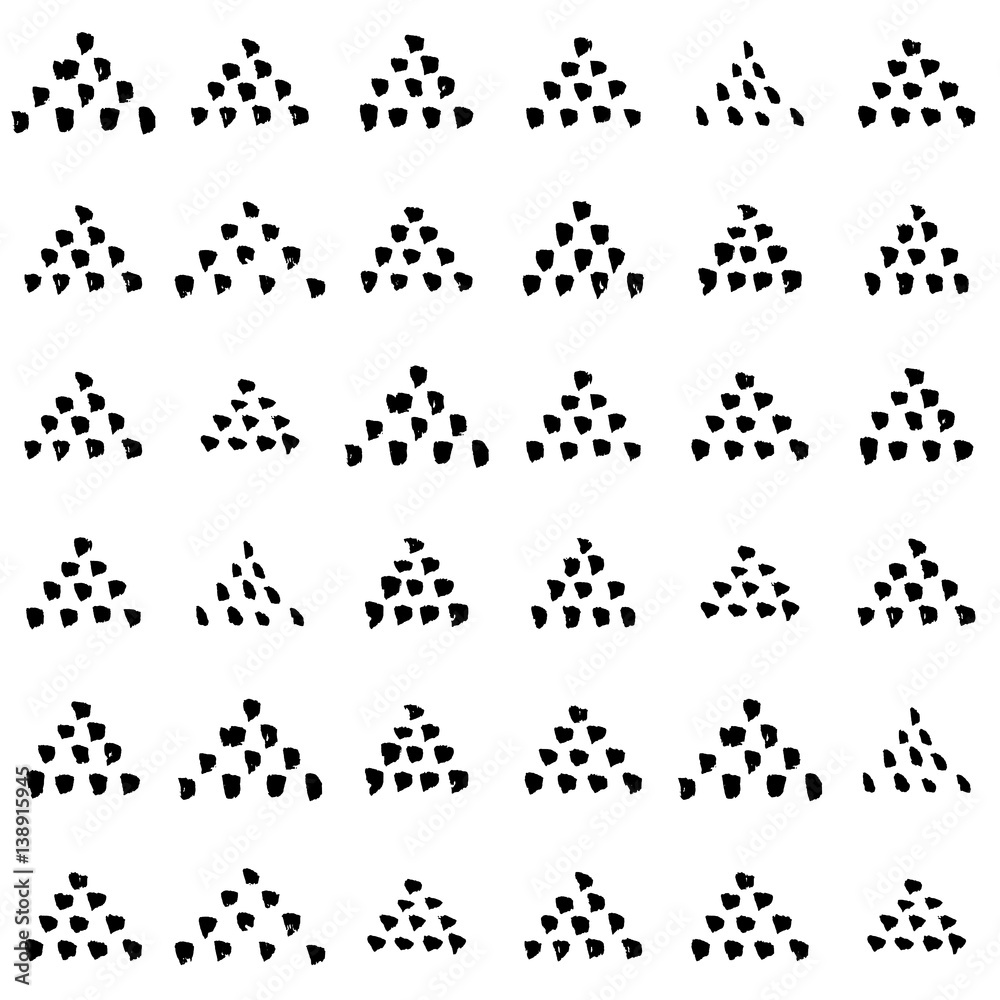 Hand-drawn grunge pattern with a dry brush using black ink. Pattern made of geometric shapes, triangles. Vector background can be used in printing, fabric, packaging, fashion, wraping Hand-drawn grunge pattern with a dry brush using black ink. Pattern made of geometric shapes, triangles. Vector background can be used in printing, fabric, packaging, fashion, wraping