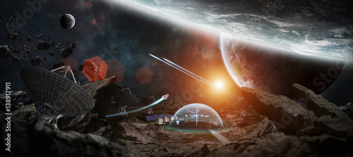 Fototapeta Naklejka Na Ścianę i Meble -  Observatory station in space 3D rendering elements of this image furnished by NASA