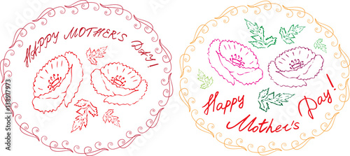 Happy mother's day cards set with handdrawn floral elements and handlettering. vector illustration. 