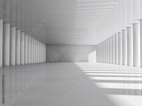 Fototapeta Naklejka Na Ścianę i Meble -  Abstract modern architecture background, empty white open space interior with columns. 3D rendering