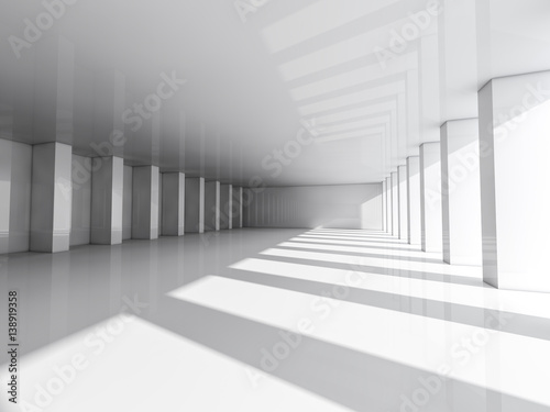 Abstract modern architecture background, empty white open space interior with columns. 3D rendering