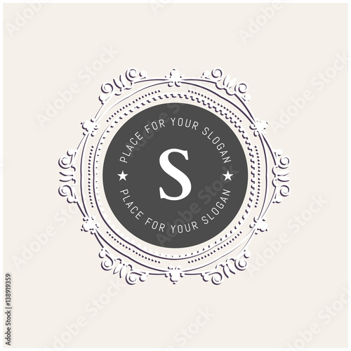The letter S. Flourishes calligraphic monogram emblem template. Luxury elegant frame ornament line logo design vector illustration. Example designs for Cafe, Hotel, Heraldic, Restaurant, Boutique
