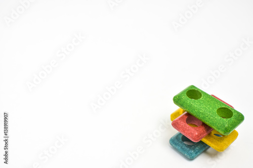geometric rectangular wooden blocks with white background