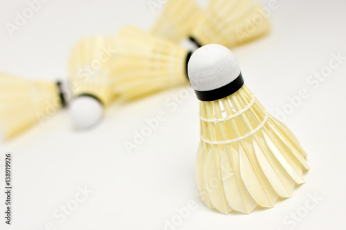 Badminton shuttlecocks birdies with white background