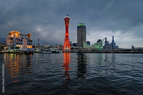 Landscape city night and reflecting of  Kobe Harborland,Hyogo,Japan photo