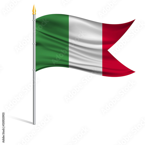 The national flag of Italy on a pole. The wavy fabric. The sign and symbol of the country. Realistic vector.