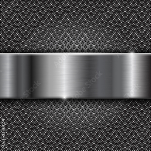 Metal perforated background with shiny stainless steel plate. Diamond shape holes