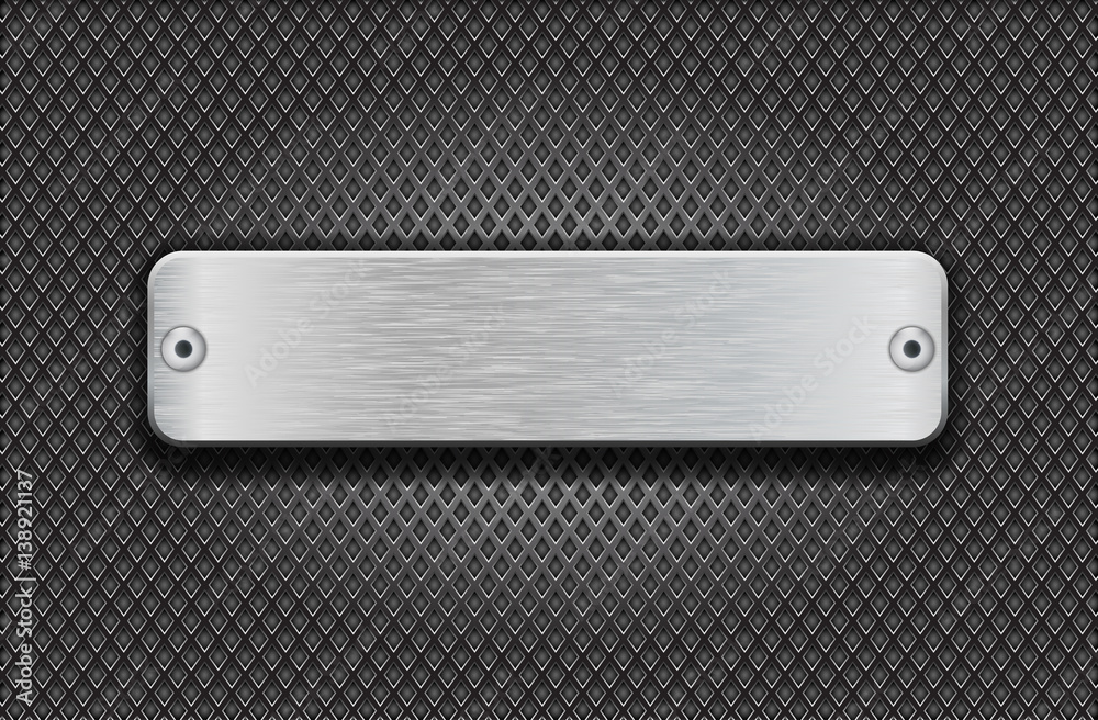 Metal brushed long plate on perforated background. Diamond shape holes Metal brushed long plate on perforated background. Diamond shape holes