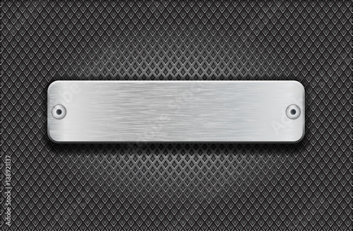 Metal brushed long plate on perforated background. Diamond shape holes