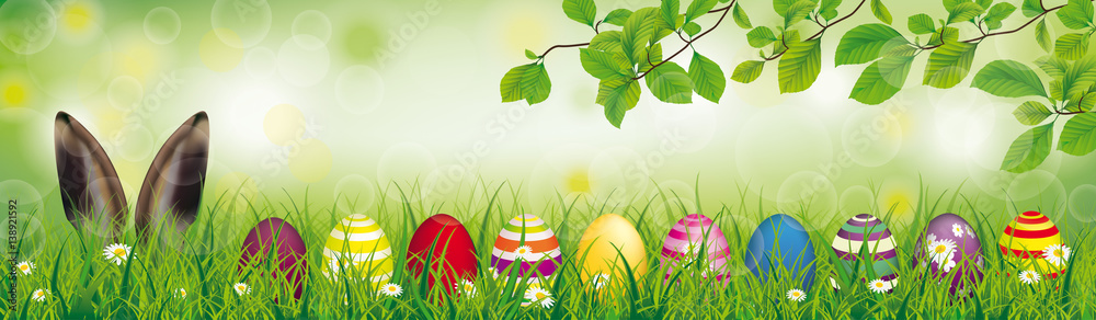 Hare Colored Easter Eggs Grass Beech Twigs Header