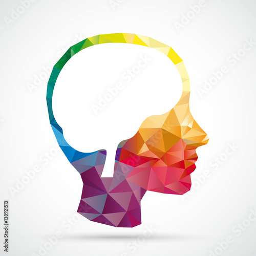 Colored Low Poly Human Head Brain photo