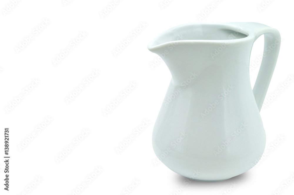 Cream and milk ceramic jug on white background. Cream and milk ceramic jug on white background.