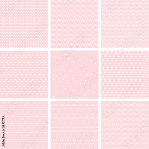 Set of geometric line abstract seamless pattern with wave, strip and dot