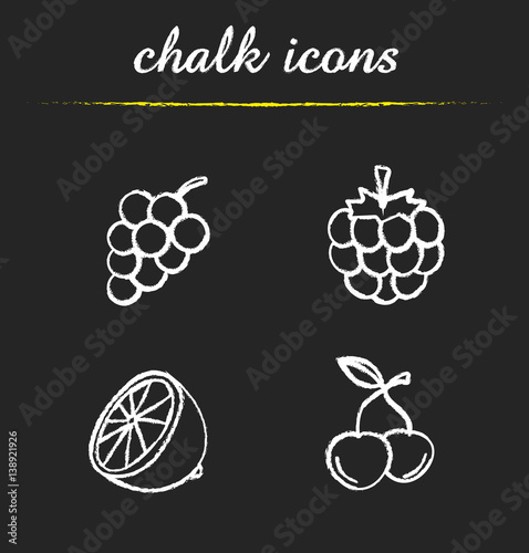 Fruit and berries chalk icons set