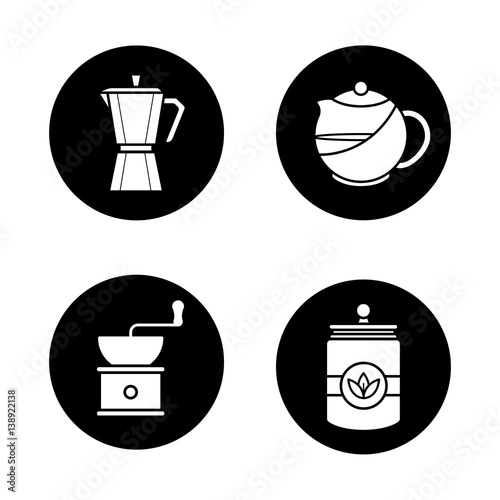 Tea and coffee icons set