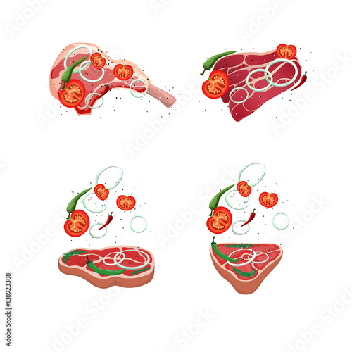 Set of meat food Isolated on white background